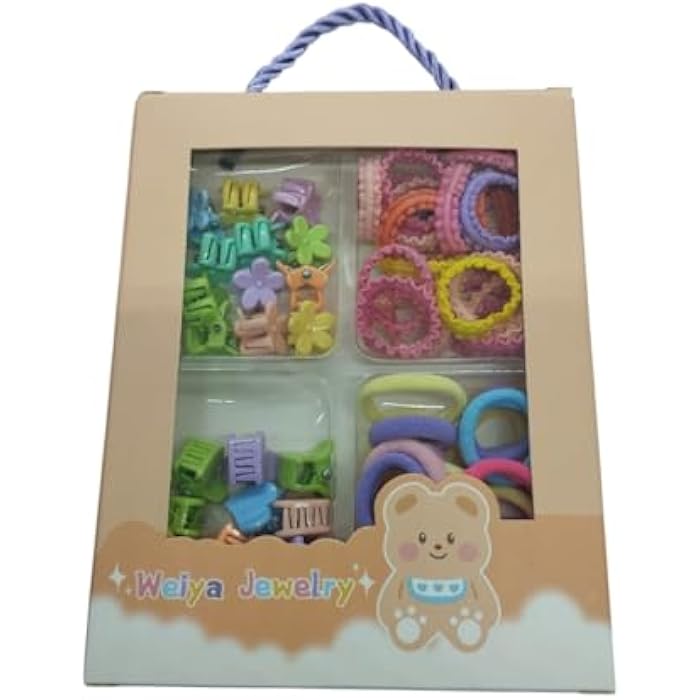 Kids Hair Ties Set in Gift Box – Assorted Girls Hair Accessories in Multiple Colors – Soft & Firm Rubber Clips & Ties, Suitable for Daily Use and Occasions (Shape 1) - Image 1